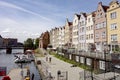 Riverbank in Gdansk with Zeleny Most water tram stop and Steak House restaurant