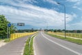 Street and bridge over Martwa Wisla river and Sobieszewo Island