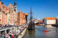Gdansk, Poland - June 2, 2019: Architecture of the old town in Gdansk at Motlawa river, Poland. Gdansk is the historical capital