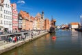 Gdansk, Poland - June 2, 2019: Architecture of the old town in Gdansk at Motlawa river, Poland. Gdansk is the historical capital