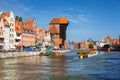 Gdansk, Poland - June 2, 2019: Architecture of the old town in Gdansk at Motlawa river, Poland. Gdansk is the historical capital