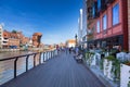 Gdansk, Poland - June 2, 2019: Architecture of the old town in Gdansk at Motlawa river, Poland. Gdansk is the historical capital