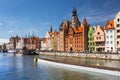 Gdansk, Poland - June 2, 2019: Architecture of the old town in Gdansk at Motlawa river, Poland. Gdansk is the historical capital