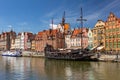 Gdansk, Poland - June 2, 2019: Architecture of the old town in Gdansk at Motlawa river, Poland. Gdansk is the historical capital