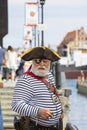 Man dressed up as a pirate on Long Embankment street, Gdansk, Poland