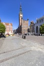 Medieval market square Dlugi Targ with colorful with old Town Hall, Gdansk, Poland