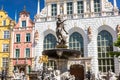 Gdansk, Poland - June 2, 2019: Neptune fountain of the old town in Gdansk, Poland. Gdansk is the historical capital of Polish