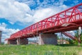 Gdansk, Poland - June 14, 2017: Red viaduct near stadium Energa in Gdansk.