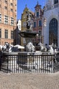 17th century Neptune\'s Fountain Statue at Long Market Street, Gdansk, Poland Royalty Free Stock Photo