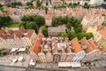 Gdansk, Poland - Juny, 2019. Cityscape aerial view on the old town with saint Marys church on the sunset in Gdansk, Poland Royalty Free Stock Photo