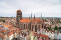Gdansk, Poland - Juny, 2019. Cityscape aerial view on the old town with saint Marys church on the sunset in Gdansk, Poland Royalty Free Stock Photo