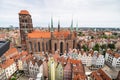 Gdansk, Poland - Juny, 2019. Cityscape aerial view on the old town with saint Marys church on the sunset in Gdansk, Poland Royalty Free Stock Photo