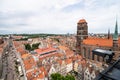 Gdansk, Poland - Juny, 2019. Cityscape aerial view on the old town with saint Marys church on the sunset in Gdansk, Poland Royalty Free Stock Photo