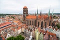 Gdansk, Poland - Juny, 2019. Cityscape aerial view on the old town with saint Marys church on the sunset in Gdansk, Poland Royalty Free Stock Photo