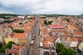 Gdansk, Poland - Juny, 2019. Cityscape aerial view on the old town with saint Marys church on the sunset in Gdansk, Poland Royalty Free Stock Photo