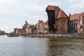 Gdansk, Poland - Juny, 2019. Gdansk old town and famous crane, Polish Zuraw. View from Motlawa river. The city also known as Royalty Free Stock Photo