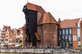 Gdansk, Poland - Juny, 2019. Gdansk old town and famous crane, Polish Zuraw. View from Motlawa river. The city also known as Royalty Free Stock Photo