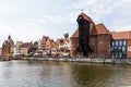 Gdansk, Poland - Juny, 2019. Gdansk old town and famous crane, Polish Zuraw. View from Motlawa river. The city also known as Royalty Free Stock Photo