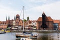 Gdansk, Poland - Juny, 2019. Gdansk old town and famous crane, Polish Zuraw. View from Motlawa river. The city also known as Royalty Free Stock Photo
