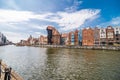 Gdansk, Poland - Juny, 2019. Gdansk the old town and famous crane, Polish Zuraw. View from Motlawa river. The city also known as Royalty Free Stock Photo