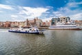 Gdansk, Poland - Juny, 2019. Gdansk the old town and famous crane, Polish Zuraw. View from Motlawa river. The city also known as Royalty Free Stock Photo