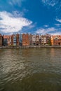 Gdansk, Poland - Juny, 2019. Gdansk the old town and famous crane, Polish Zuraw. View from Motlawa river. The city also known as Royalty Free Stock Photo