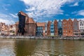 Gdansk, Poland - Juny, 2019. Gdansk the old town and famous crane, Polish Zuraw. View from Motlawa river. The city also known as Royalty Free Stock Photo