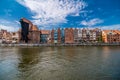 Gdansk, Poland - Juny, 2019. Gdansk the old town and famous crane, Polish Zuraw. View from Motlawa river. The city also known as Royalty Free Stock Photo