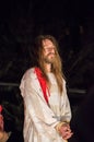 Actor Marcin Szychowski as Jesus Christ at night Passion of Jesus Christ Play in Gdansk.