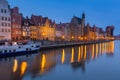 Gdansk, Poland - March 23, 2019: Architecture of the old town of Gdansk with historic Crane at Motlawa river, Poland