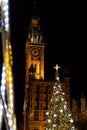 Gdansk Poland March 2022 Old town in Gdansk at night. Winter holiday Christmas tree decoration. Main square Visit Gdansk