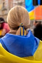 Gdansk Poland March 2022 Protest manifestation against war. Anti-war demonstration Ukrainian flag in Gdansk Poland