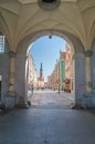 View of Long lane from Golden Gate Polish: Zlota Brama in old town of Gdansk Royalty Free Stock Photo