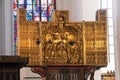 Gdansk, Poland, May 15, 2022: Interior of St. Mary`s Basilica in Gdansk.. Main altar: Coronation of the Blessed Virgin Mary