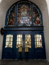 Gdansk, Poland, May 15, 2022: Interior of St. Mary`s Basilica in Gdansk, Poland. Decorative door with a stained glass window