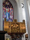 Gdansk, Poland, May 15, 2022: Interior of St. Mary`s Basilica in Gdansk, Poland. Main altar: Coronation of the Blessed Virgin Mar