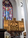 Gdansk, Poland, May 15, 2022: Interior of St. Mary`s Basilica in Gdansk, Poland. Main altar: Coronation of the Blessed Virgin Mar