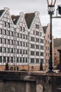 Gdansk, Poland May 2022, Modern buildings on Granary Island over the Motlawa River in Old Town. Tourism on the Motlawa Royalty Free Stock Photo