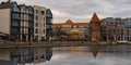 Gdansk, Poland May 2022, Modern buildings on Granary Island over the Motlawa River in Old Town. Tourism on the Motlawa Royalty Free Stock Photo