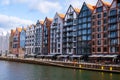 Gdansk, Poland May 2022, Modern buildings on Granary Island over the Motlawa River in Old Town. Tourism on the Motlawa Royalty Free Stock Photo