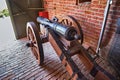 GDANSK, POLAND - MAY 14, 2017: Old vintage cannon as part of the exposition in the open museum in the historical fortifications on