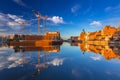 Gdansk, Poland - May 5, 2018: Olowianka island with building construction in Gdansk at sunrise, Poland Royalty Free Stock Photo