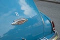 Gdansk Poland May 2022. 1950s Oldsmobile Super 88 Holiday hardtop sedan on street. Old blue vintage classic American car Royalty Free Stock Photo