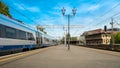 Gdansk Poland May 2022 trains at Gdansk Glowny railway station. Polish intercity train. Travel tourist concept. People