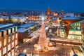 Gdansk, Poland - November 28, 2023: Aerial view of the beautiful main town of Gdansk with festive Christmas tree in winter, Poland Royalty Free Stock Photo