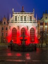 Beautiful illumination of the The Artus Court at Dluga Street, Gdansk, Poland Royalty Free Stock Photo