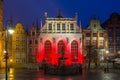 Beautiful illumination of the The Artus Court at Dluga Street, Gdansk, Poland Royalty Free Stock Photo