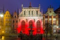 Beautiful illumination of the The Artus Court at Dluga Street, Gdansk, Poland Royalty Free Stock Photo