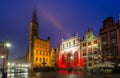 Beautiful illumination of the The Artus Court and Gdans Main Town Hall, Gdansk, Poland Royalty Free Stock Photo