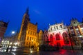 Beautiful illumination of the The Artus Court and Gdans Main Town Hall, Gdansk, Poland Royalty Free Stock Photo